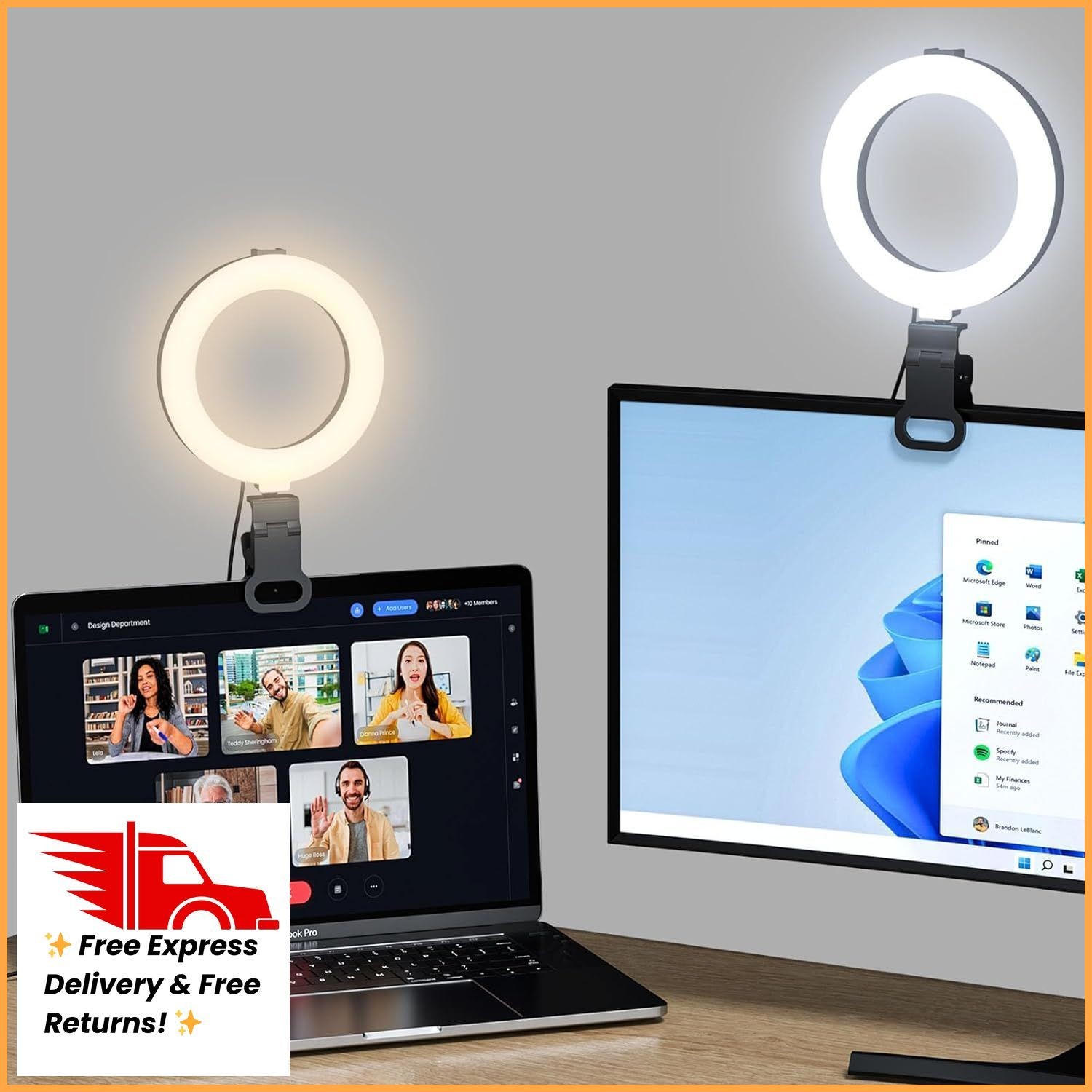 Ring Light for Computer Video Conference - Webcam Light for Monitor Clip On Remo
