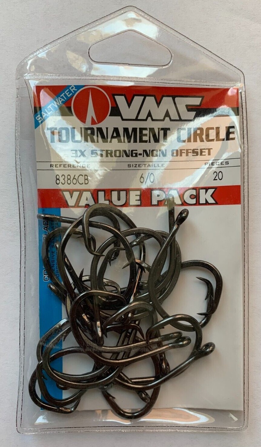 VMC 3X  8386CB Coastal Black Tournament Circle Hooks sz 6/0(Value Pack/20 Hooks)