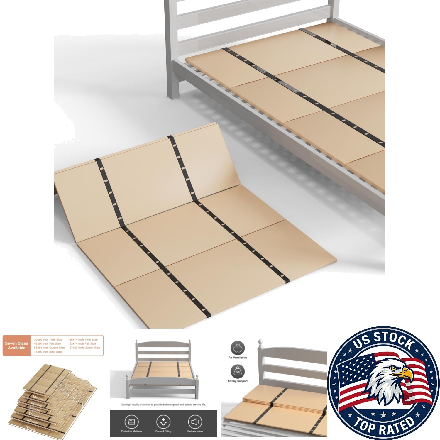 Space-Saving Queen Bed Board - 48x60” Support Slats for Mattress Sag Prevention