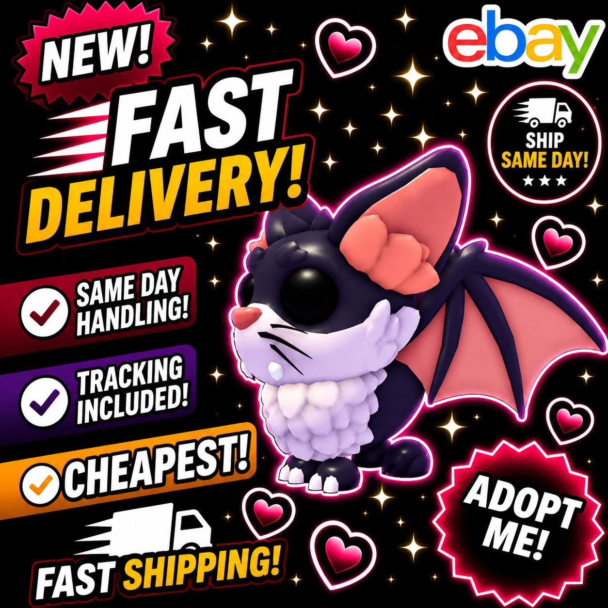 Kitty Bat / All Variations! FR, NFR, MFR, Neon, Mega - Adopt From Me