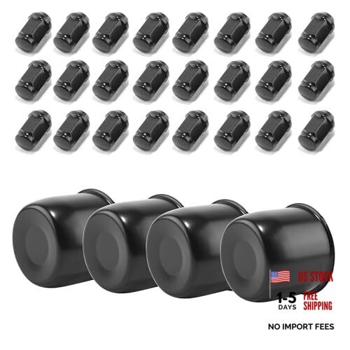 4-Pack Trailer Push Through 4 Center Caps . 24 Pcs 1/2-20 Lug Nuts Matte Black