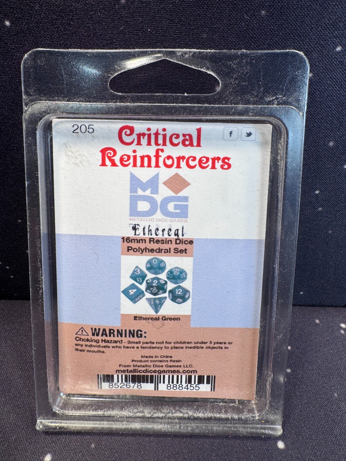 Metallic Dice Games 7 Critical Reinforcers Dice Set Ethereal Green LIC205