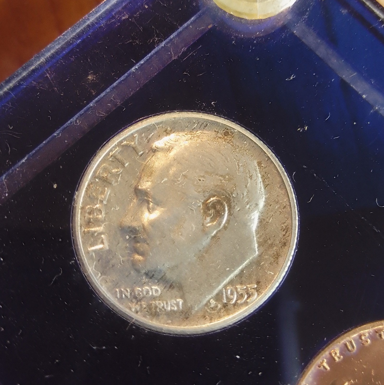 *1955 Mint Proof Set, Blue Lucite, Error, Bands, Steps, #78