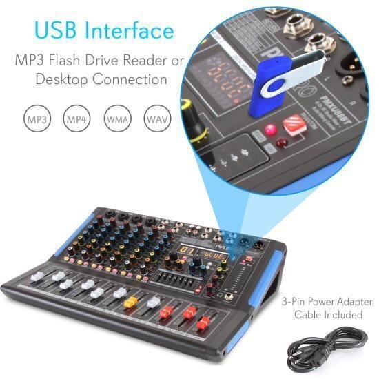 Pyle PMXU88BT Bluetooth 8 Ch. Studio DJ Controller Audio Mixer Console System