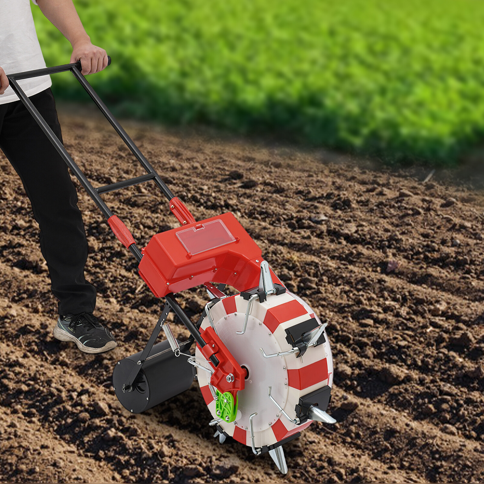 Manual Hand-Push Garden Seeder with Adjustable Depth and Large Capacity
