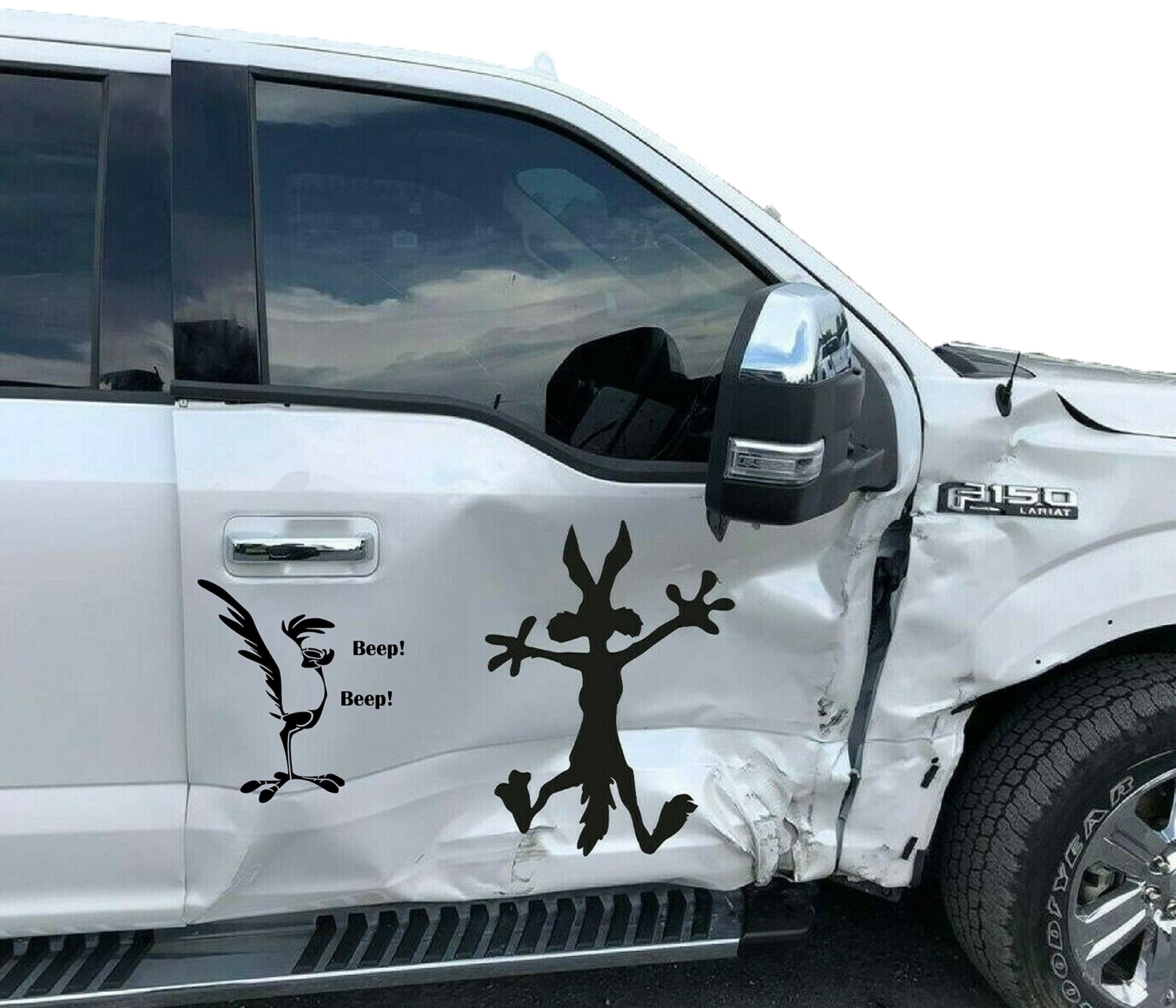 Dent Fix Car Decal Funny Cartoon Coyote Boom Splat Hitting Wall Door Cars