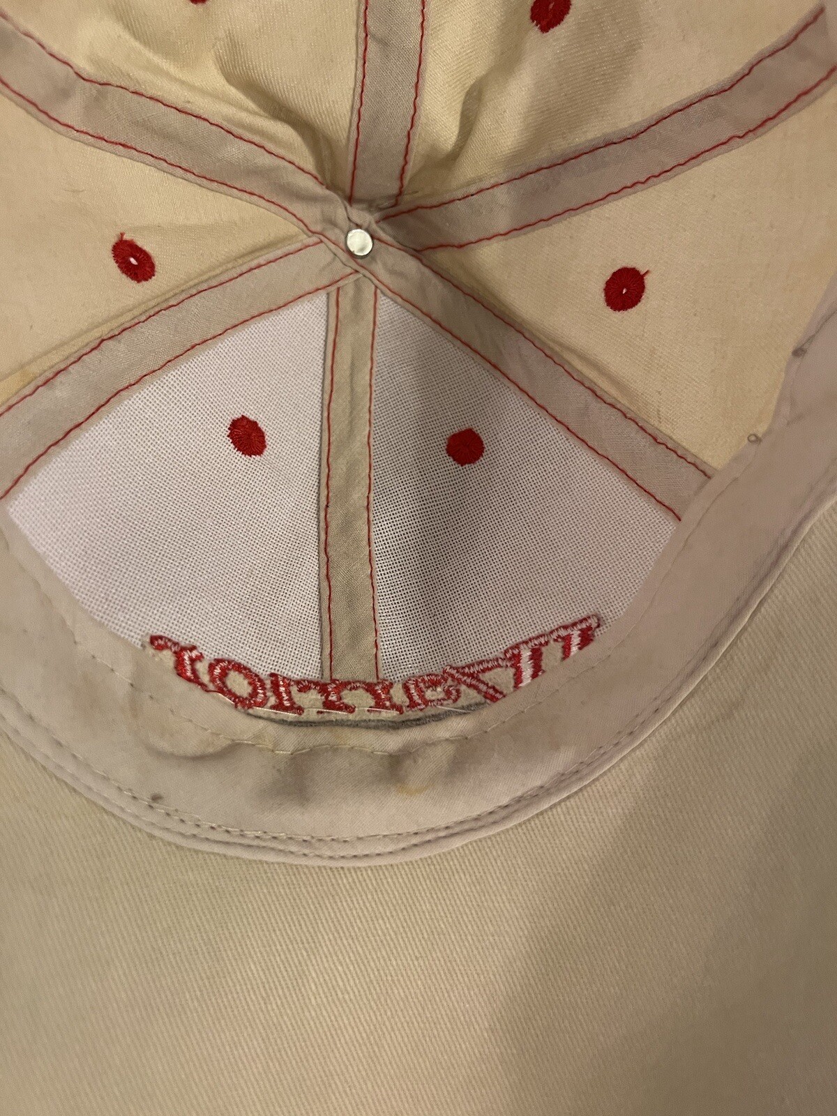 Warrior Custom Golf Hat Strap Back Beige Red Contrast Stitch Spellout