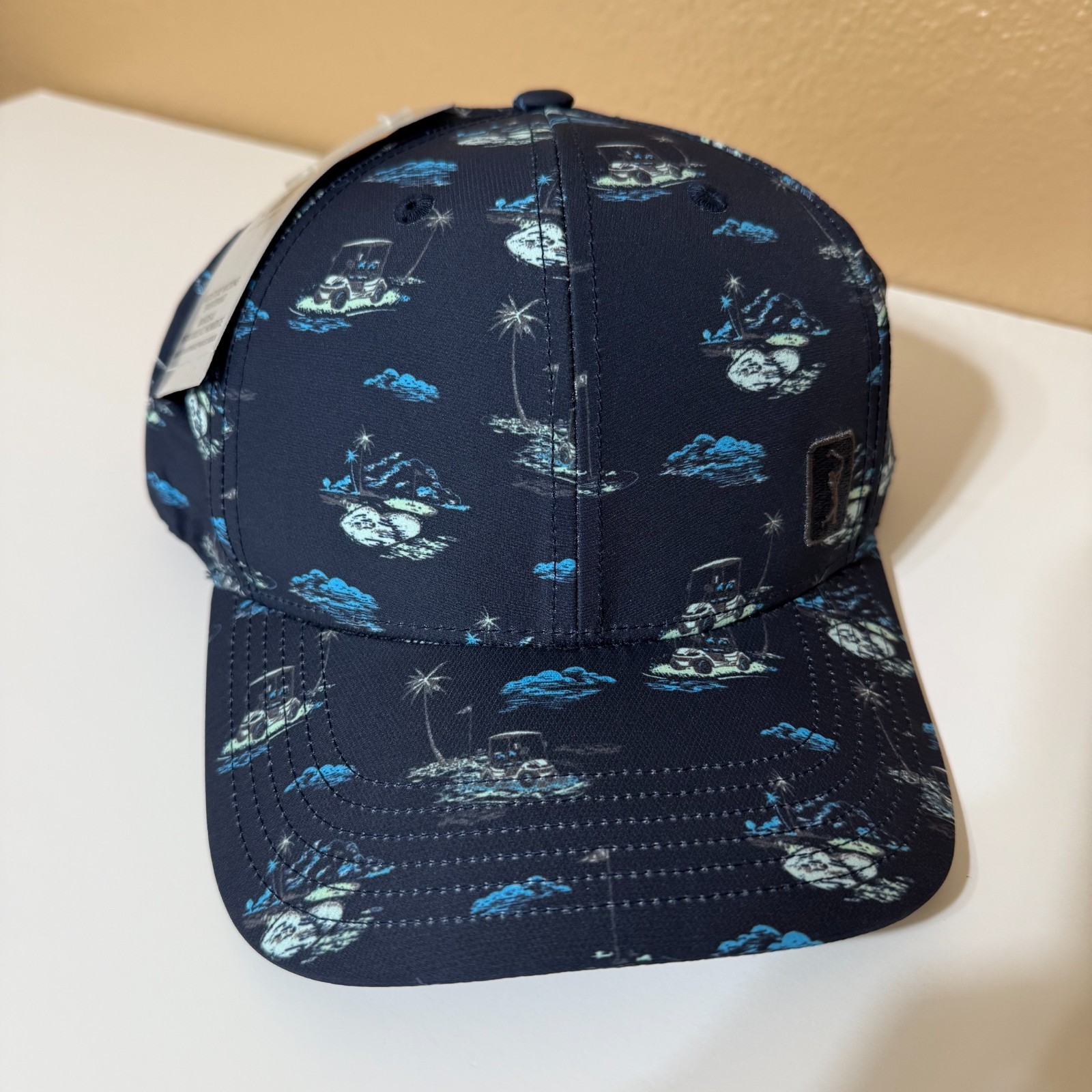 PGA TOUR Mens Conversational Adjustable Cap Print Peacoat Hat Island Golf NWT