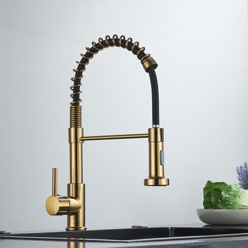 Kitchen Sink Faucet with Pull Down Sprayer Single Handle Spring 2Modes Mixer Tap