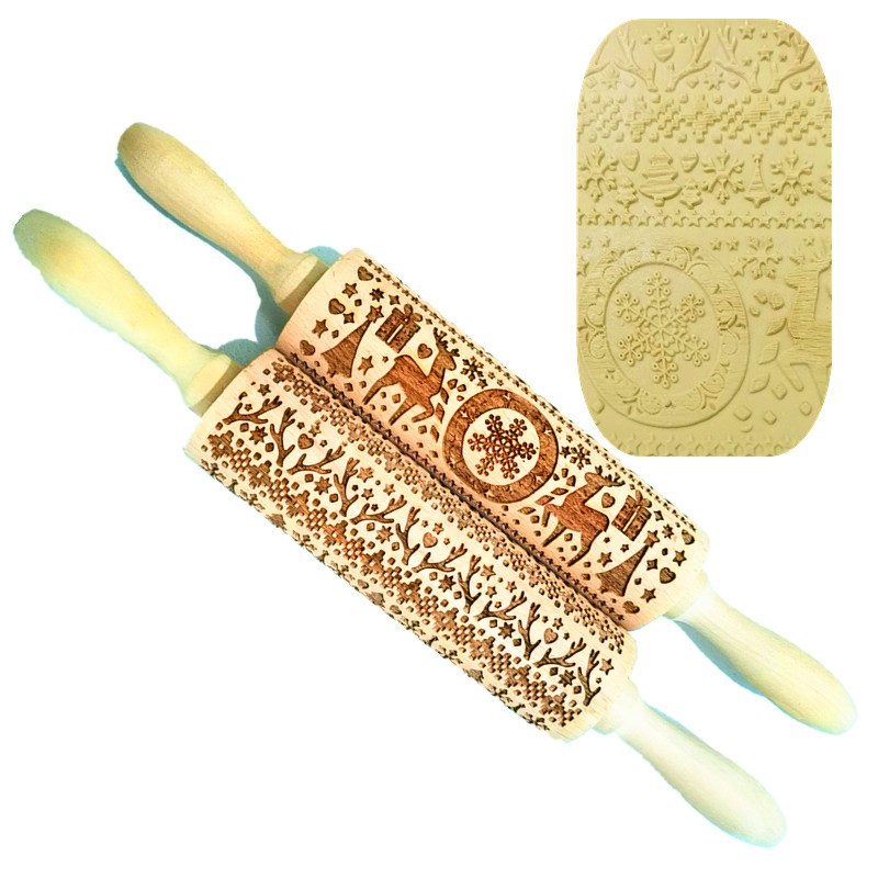 Wooden Rolling Pin Beechwood Laser Engraved Printed Rolling Pin Embossing Rollin
