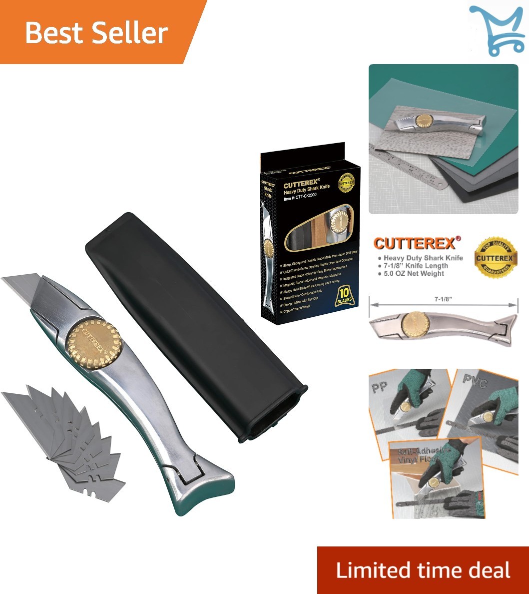 Heavy Duty Utility Knife Aluminum Copper Handle 7 Inch Carpet Roofing Blade