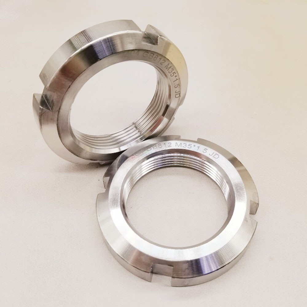 M35x1.5mm - 2Pcs Retaining Four Slot Slotted Left Hand Nuts-304 Stainless Steel