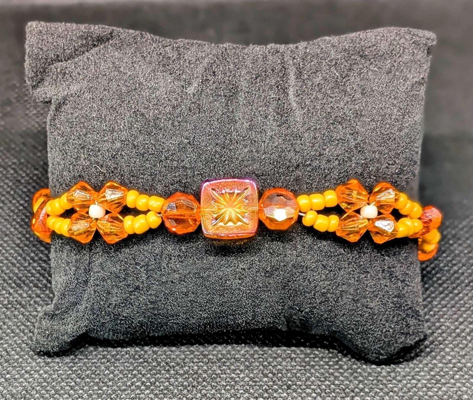 Vibrant Orange Carved Czech Glass Sunburst Bracelet