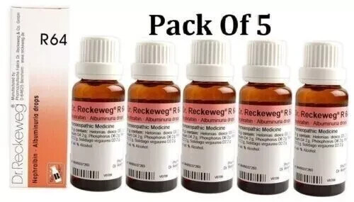 Pack of 5 Dr. Reckeweg R64 Albuminuria Drop (22ml) Homeopathic Drop - F/S