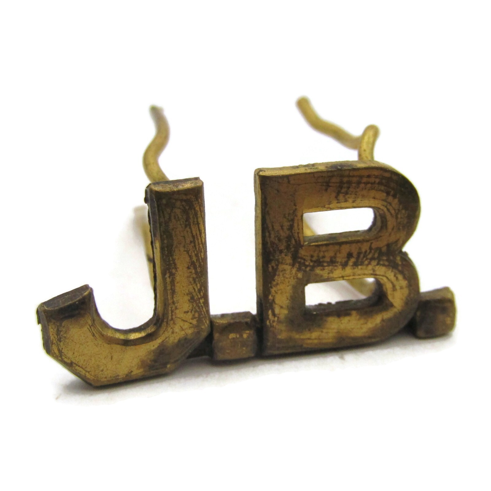 Vintage JB J.B. Military Insignia Pin Brass Stencil Letters Uniform Hat Collar