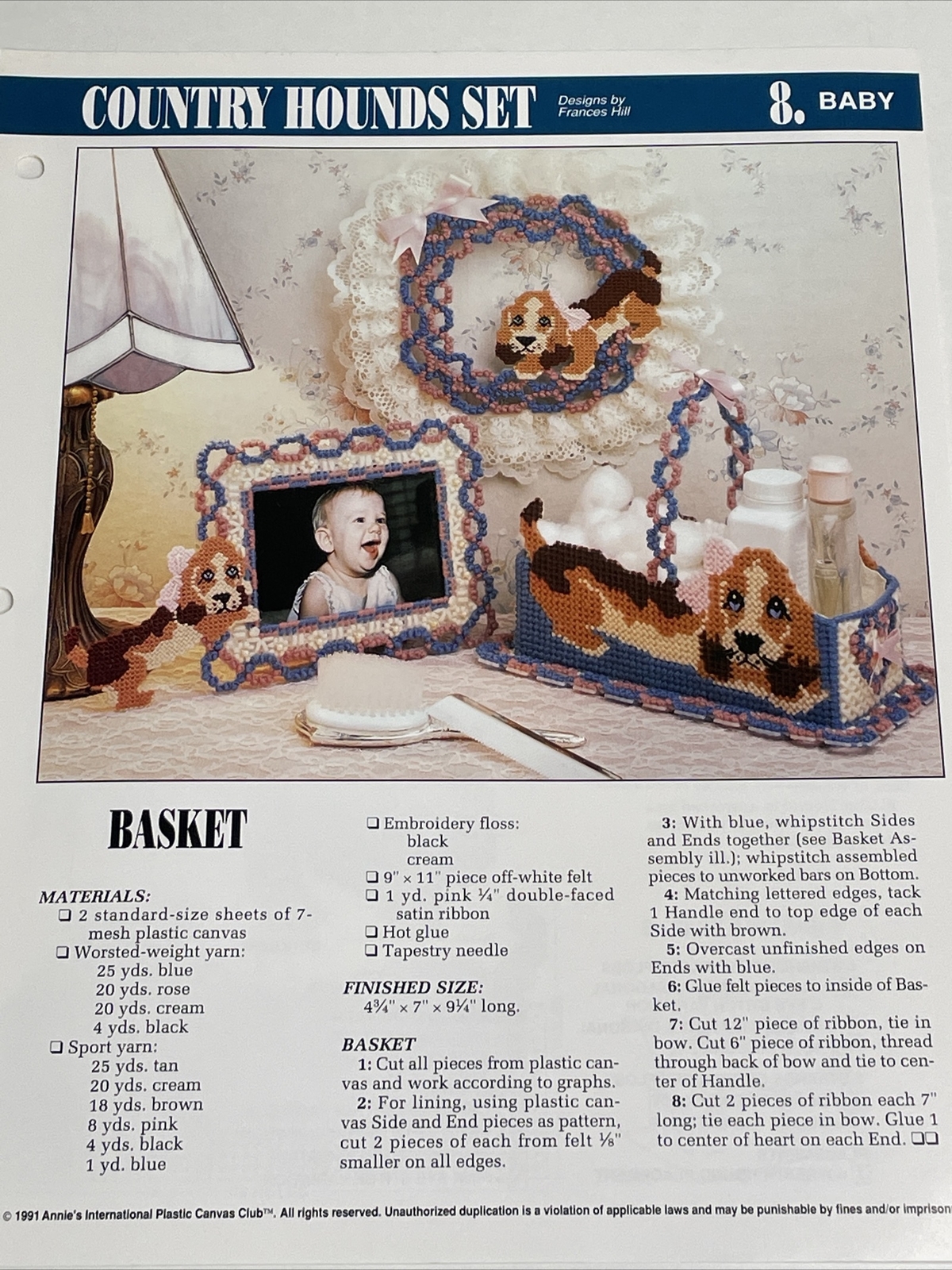 Country Hounds Set Photo Frame Box Wreath Annie's Plastic Canvas Pattern