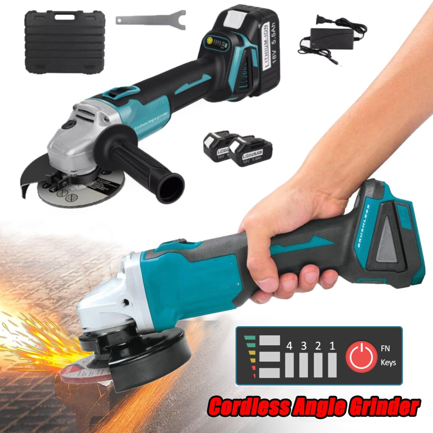 125mm Electric Cordless Brushless Angle Grinder For Makita 18V Battery 9000RPM