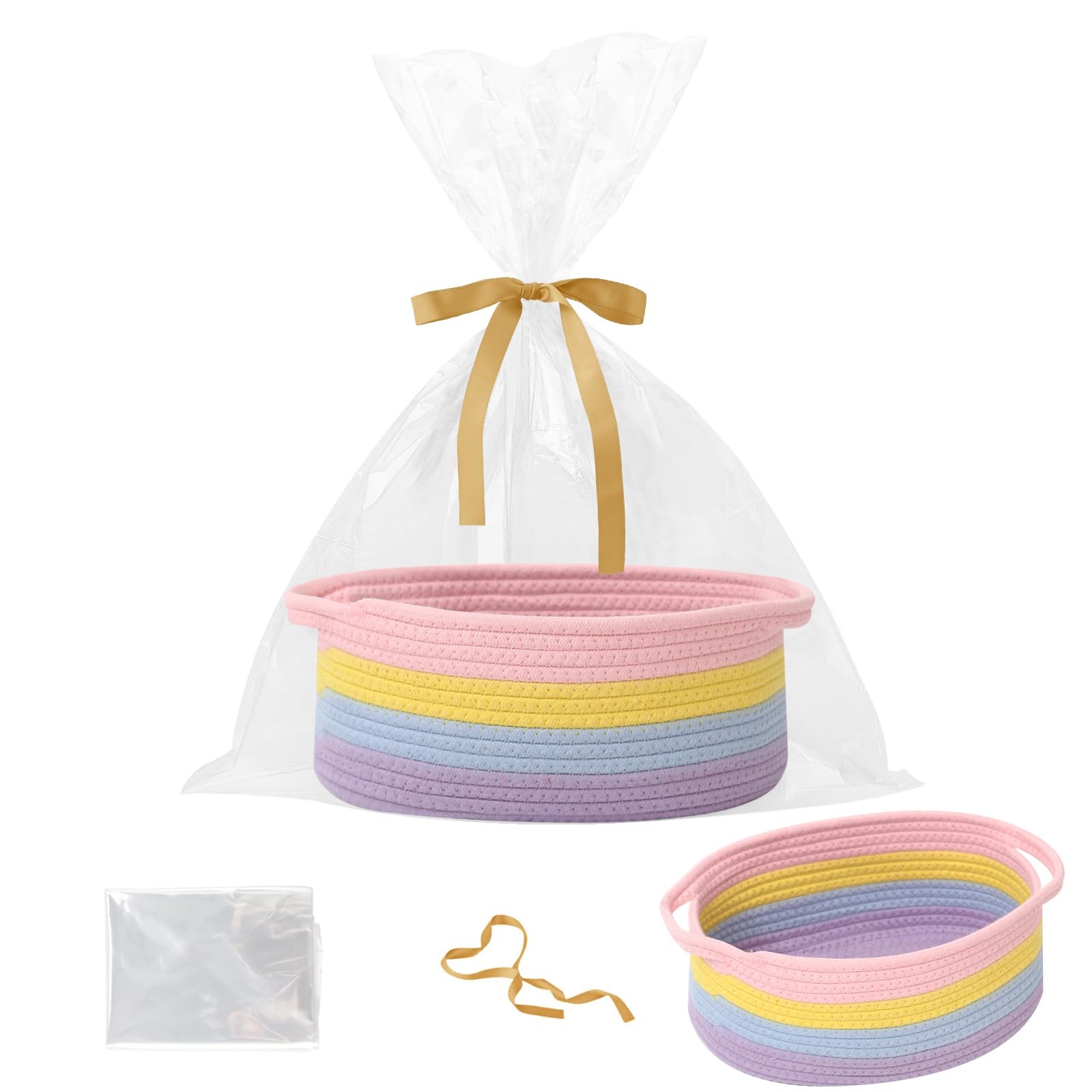 HZFTJOY Small Woven Rope Basket-Empty Gifts Basket with Bag and Ribbons,Cute ...