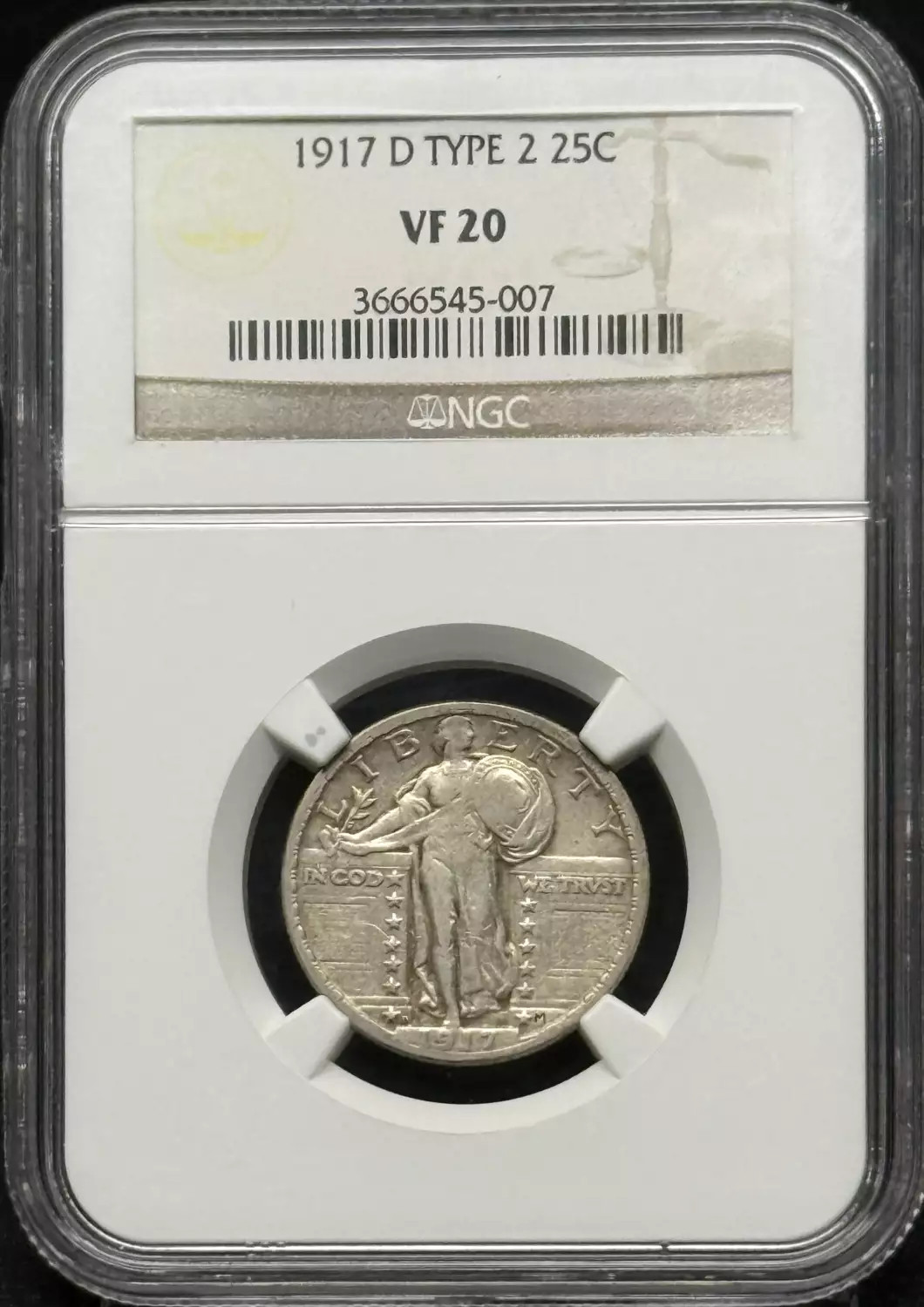 1917 D Standing Liberty Quarter NGC VF-20 D