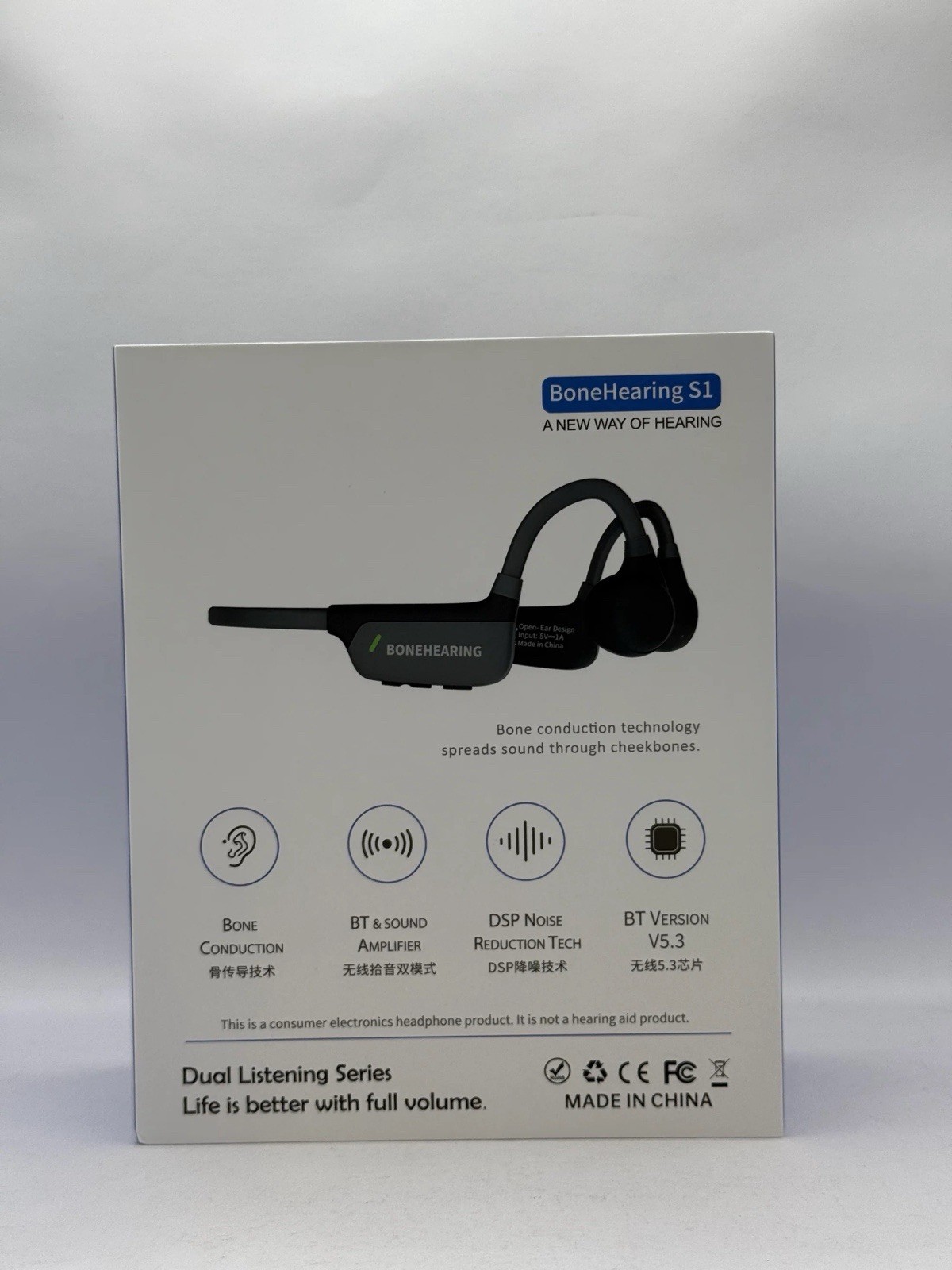 BoneHearing S1 Bone Conduction Bluetooth Headphones Sound Amplifier Black