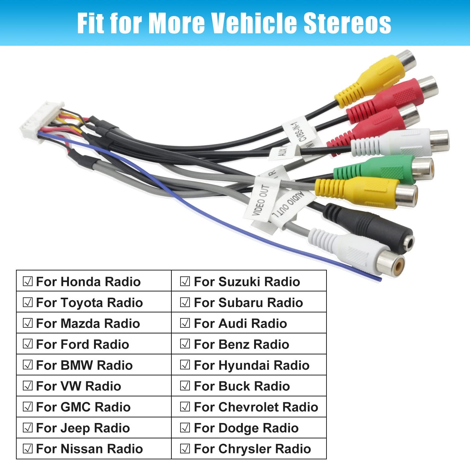 Fiegromech Android Car Stereo Radio RCA Cord Assembly 20 Pin Multicolored