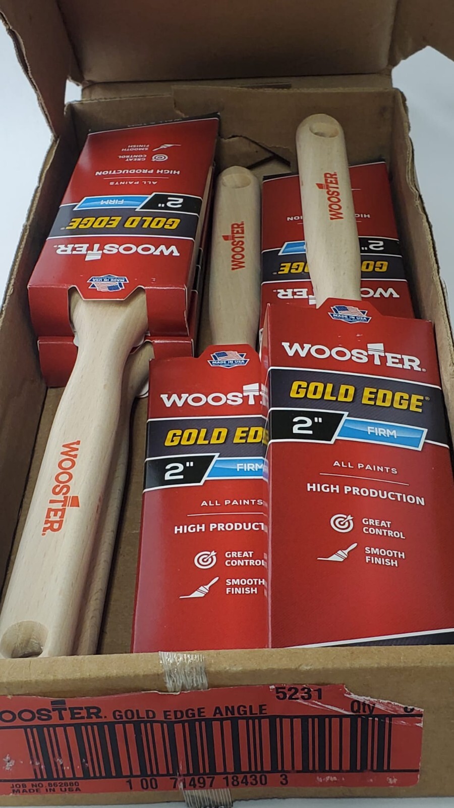 WOOSTER BRUSH 5231 2" INCH GOLD EDGE ANGLE SASH PAINTBRUSH - LOT OF 5