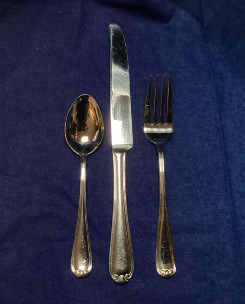 3 Reed & Barton COLBY Stainless Flatware • dinner / tea spoon, fork, knife