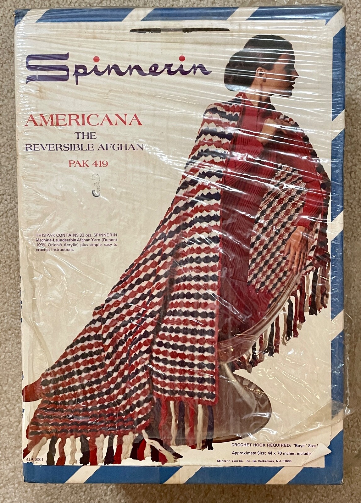 Vintage Spinnerin Afghan Kit Pak 419 Americana Reversible 16 Skeins Wintuk NOS