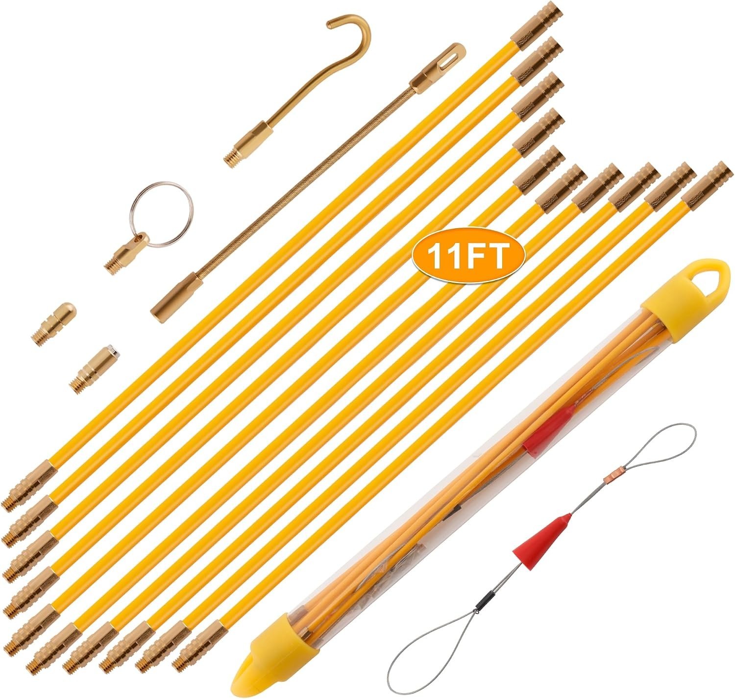 Efficient Wire Pulling Solution: 11FT Fiberglass Cable Rods with Storage Case