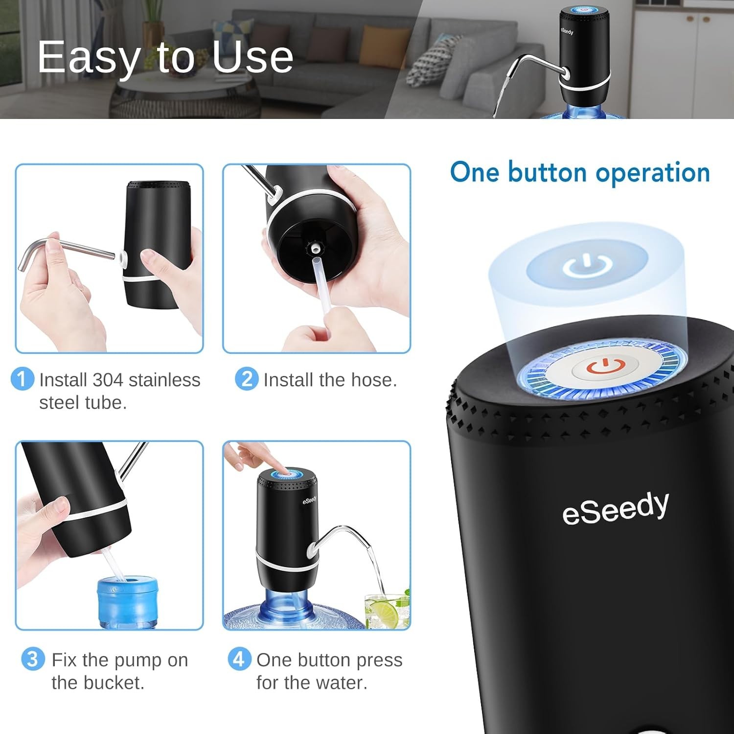 Rechargeable Water Dispenser for 5 Gallon Bottles - Fast Pumping, Compact Design