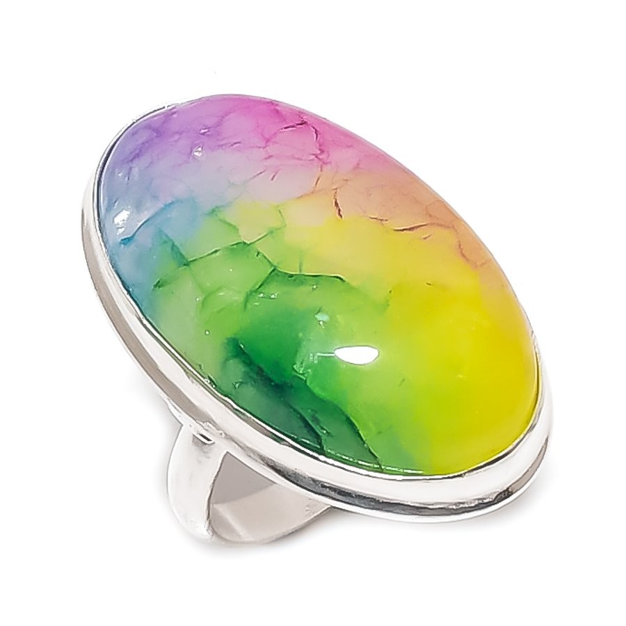 Natural Rainbow Solar Quartz 925 Sterling Silver Jewelry Ring Size 8.5 Gift Q461