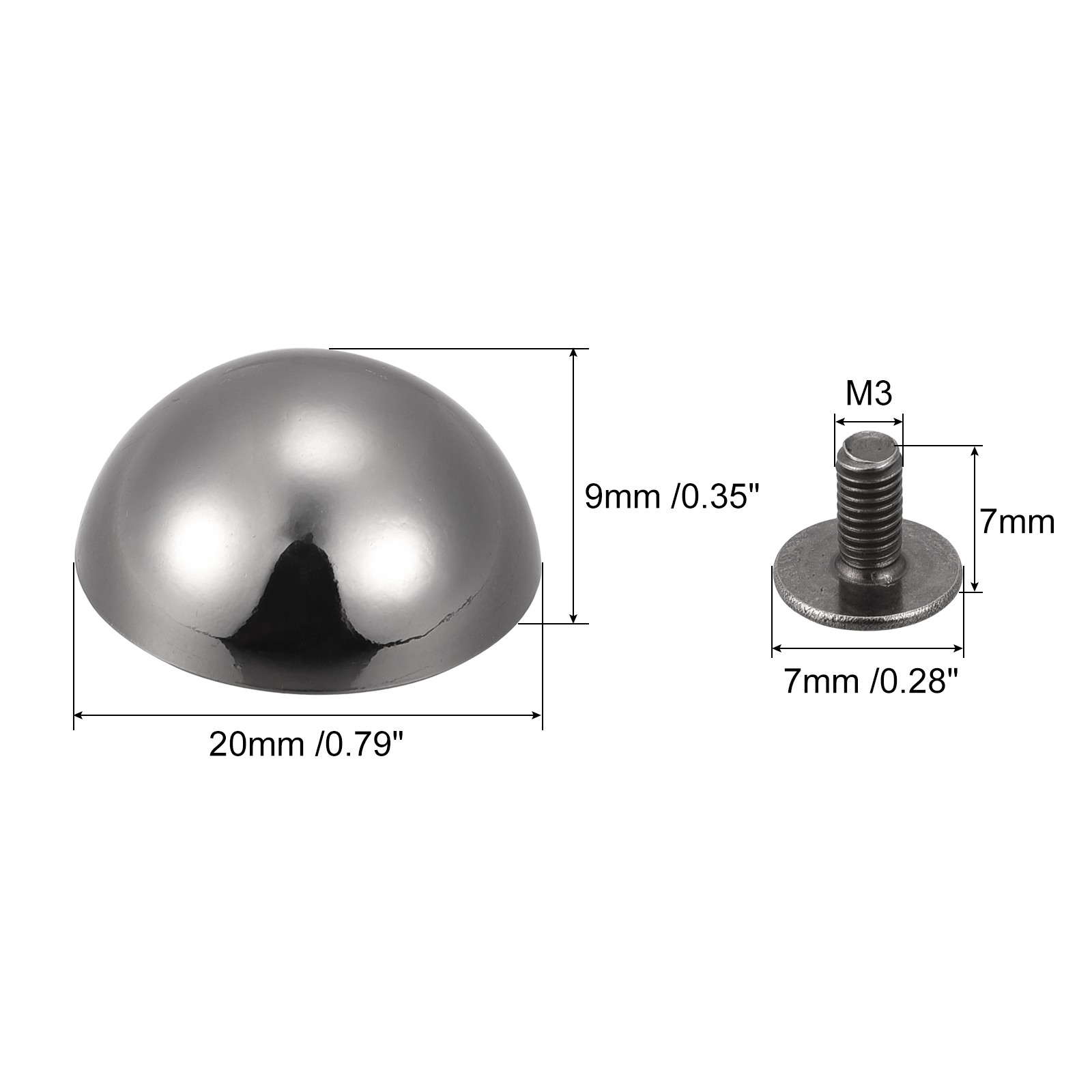 20x9mm Screw Back Rivets Round Cable Head Leather Studs Black 8 Sets