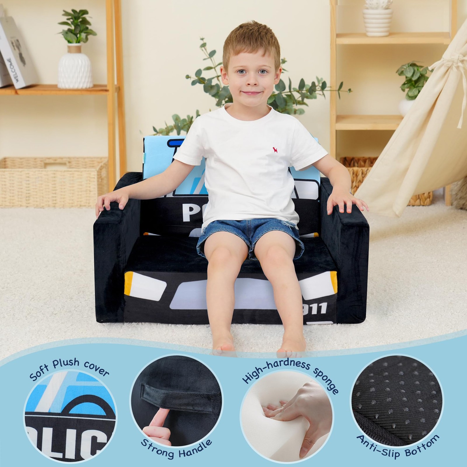 Kids Sofas Toddler Couch Bed Baby's Upholstered Chair Sleepover Couch Flipout...