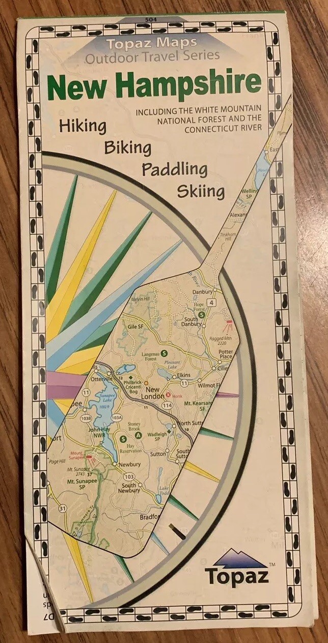 New Hampshire Topaz Maps Outdoor Travel Hiking Biking Paddling Skiing Waterproof