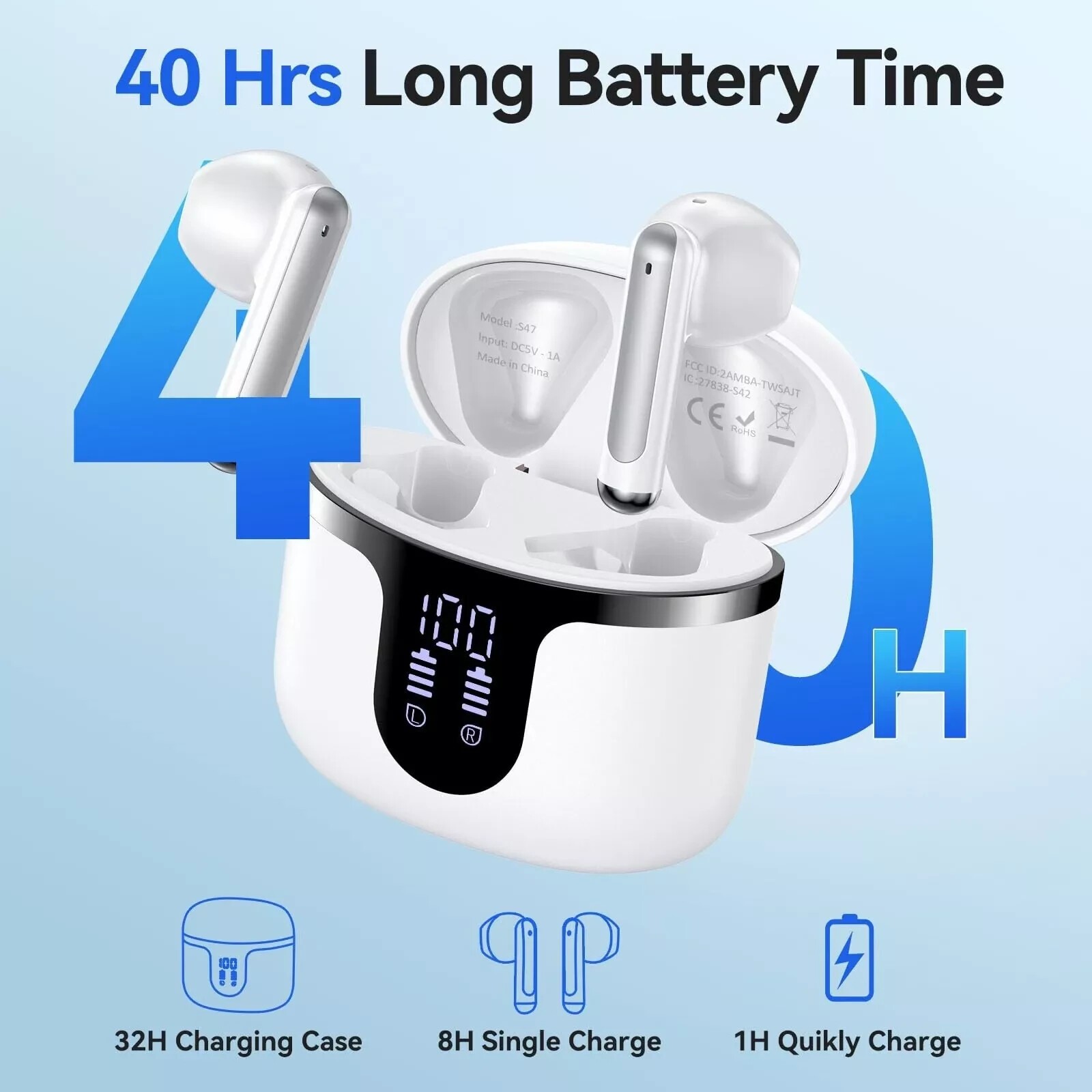 Bluetooth Headset 5.3 TWS Wireless Earphone Earbuds Headphones Stereo Waterproof