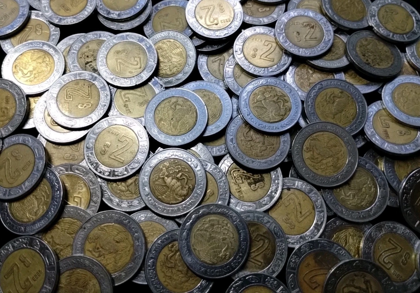 Lot Of 5 Circulated Mexico $2 Pesos Coins