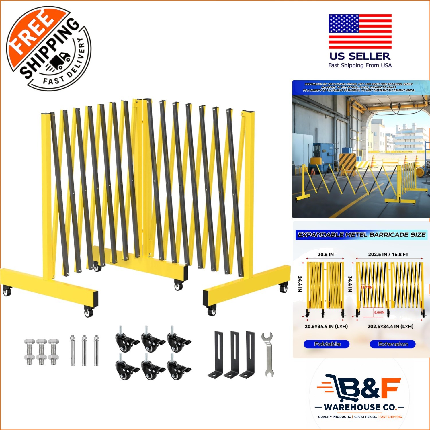 Adjustable 16.8FT Expandable Barricade - Perfect for Construction and Events