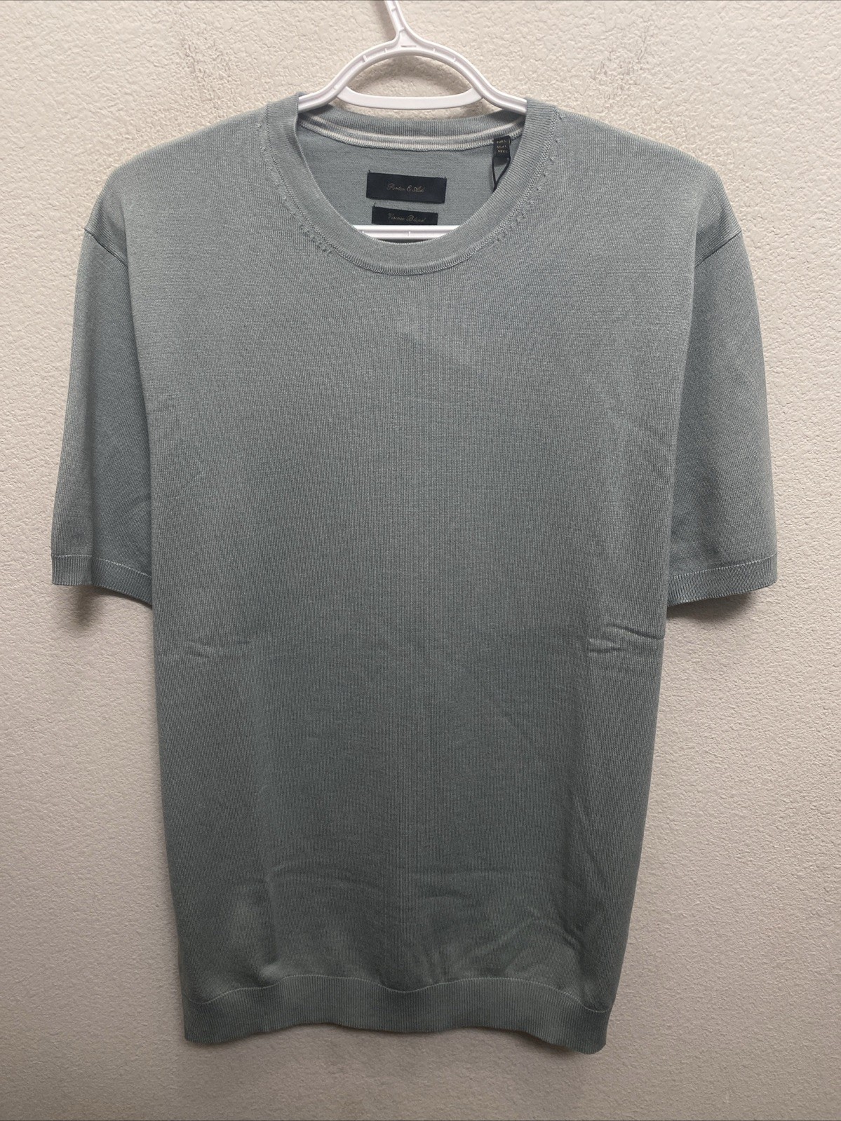 Porter & Ash Men's Teal Blue Large Crew Neck Sweater Short Sleeve Viscose NWT
