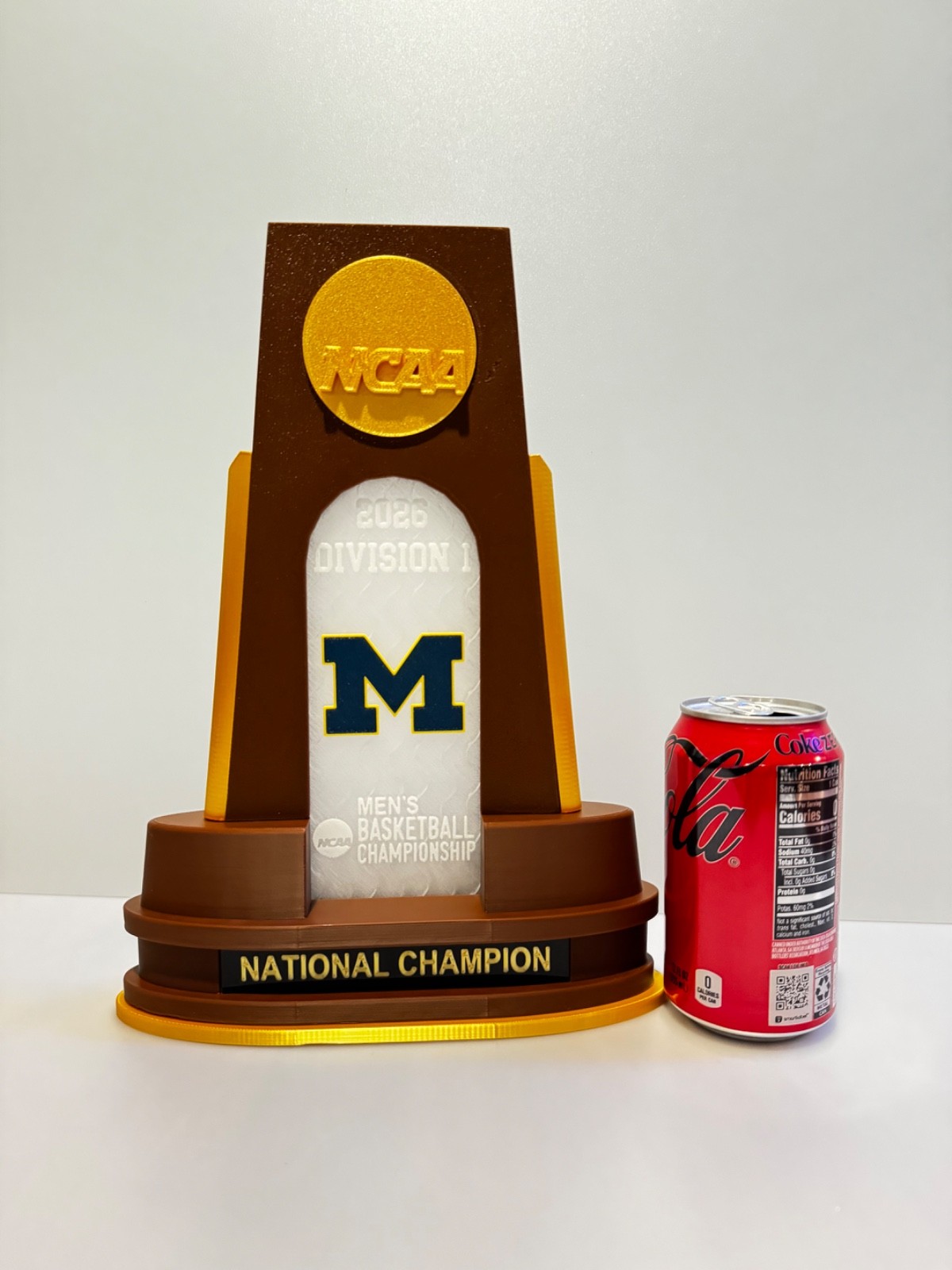 3D Printed 12" Tall College Basketball Trophy - Michigan Wolverines