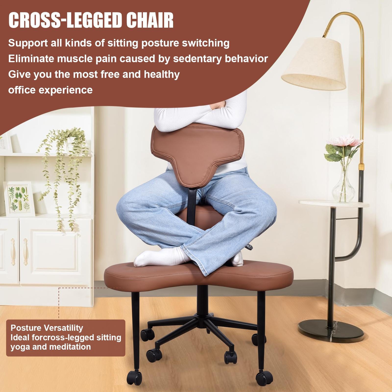 Ergonomic Cross Legged Chair, 360° Swivel Meditation Chair Height Adjustable Sea