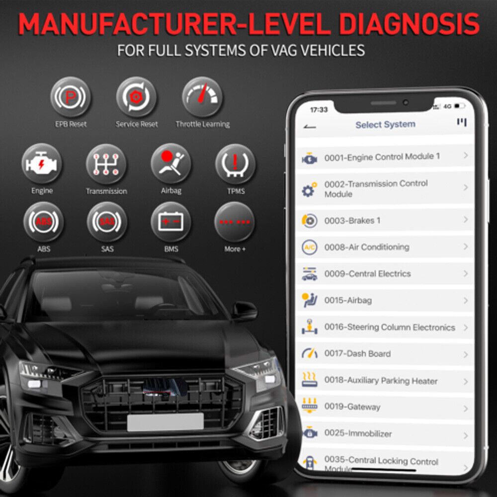 ANCEL BD500 For Audi VW Car ABS SRS EPB OBD2 Scanner Code Reader Diagnostic Tool