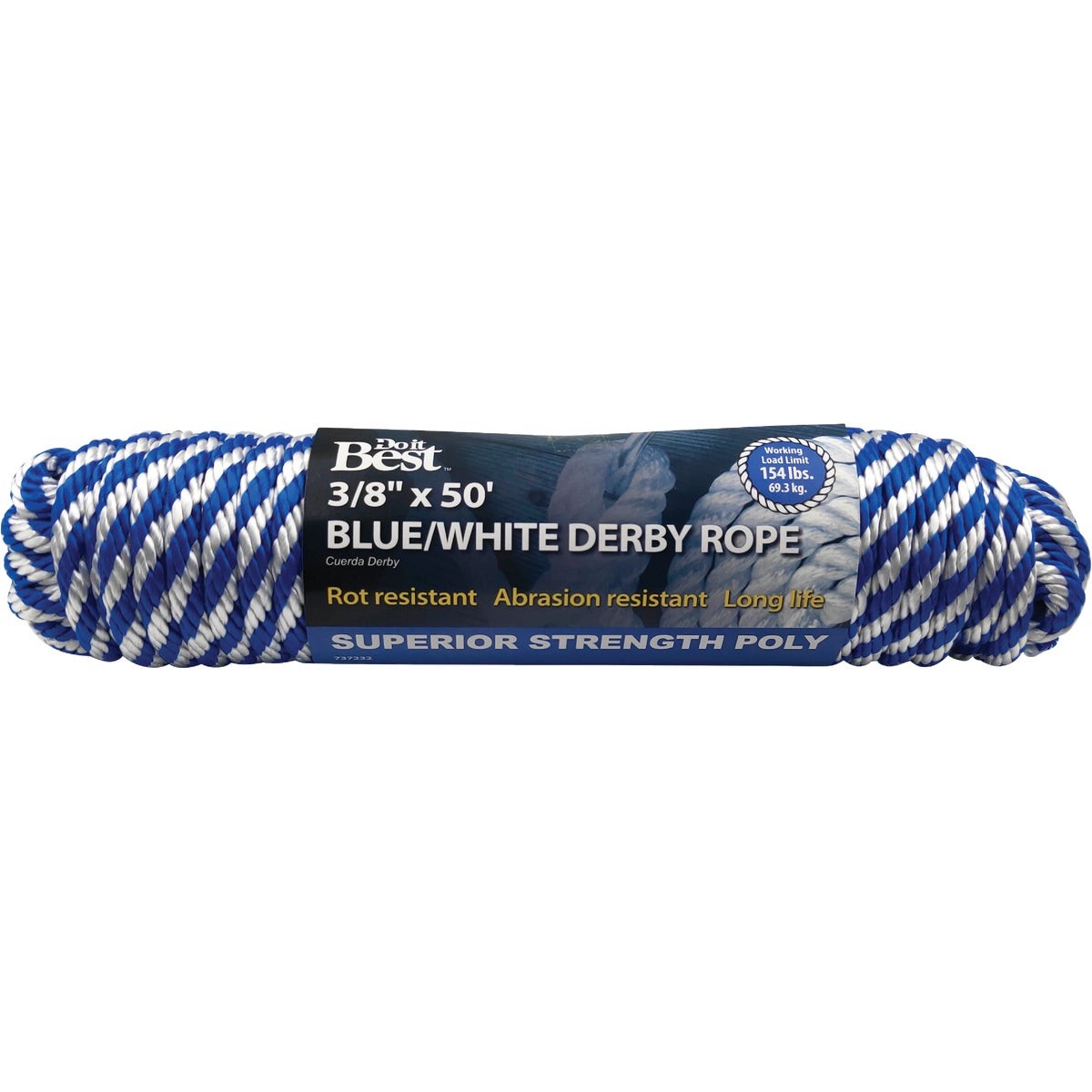 Do it Best 3/8 In. x 50 Ft. Blue & White Derby Polypropylene Packaged Rope SIM