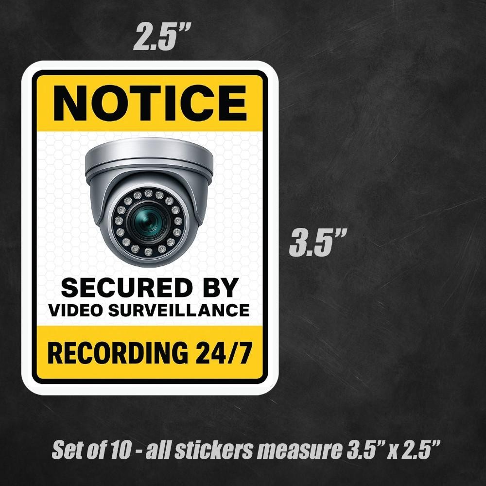 10-Pack NOTICE Video Surveillance Stickers Decals 24/7 Security Camera Warning