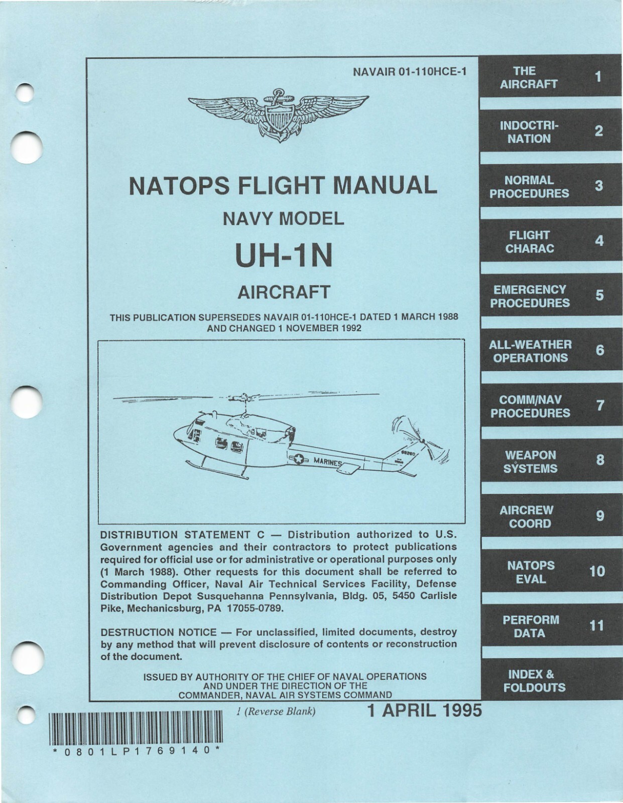 UH-1N "Huey" Helicopter 1995 NATOPSS Flight Manual Pilot's Handbook - CD
