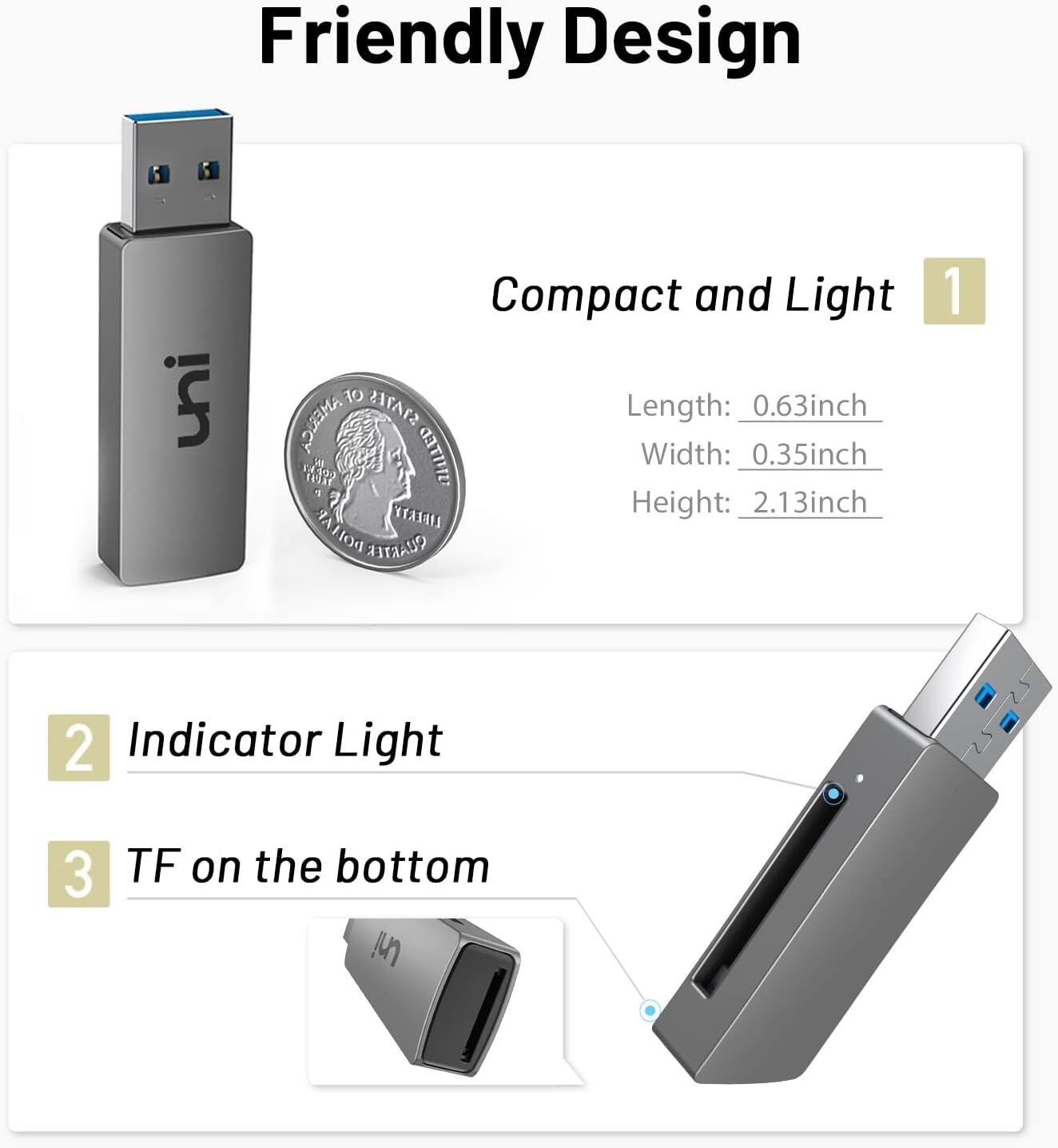 uni USB 3.0 to Micro SD Memory Card Adapter for SD/Micro SD/TF/SDHC/SDXC/MMC