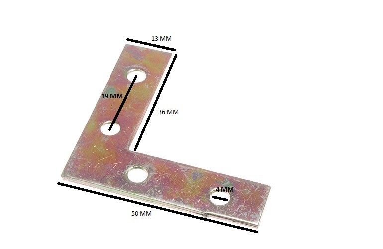 Flat Corner Brace Bracket 50mm X 12.5mm X 1.8mm 5mm Hole YZP Pack Of 100
