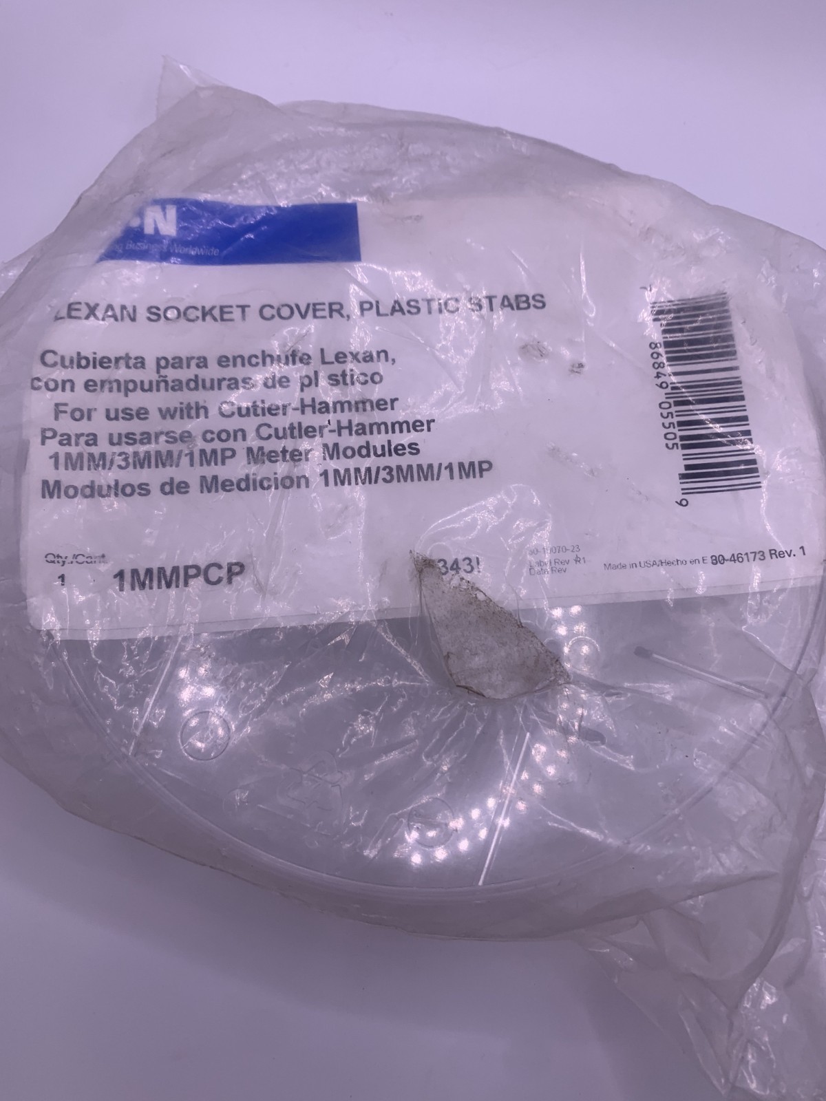 Eaton 1MMPCP Lexan Socket Cover, Plastic Stabs For Use w/ CH 1MM/3MM/1MP