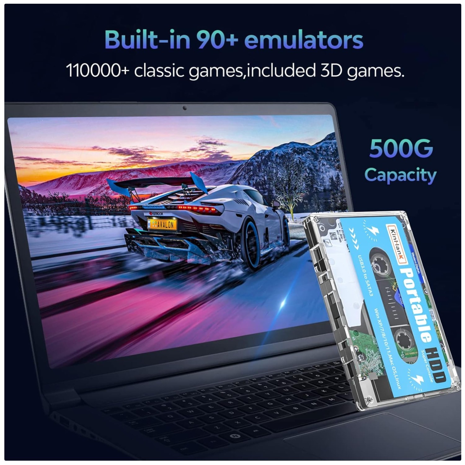 Portable Gaming Drive with 90+ Emulators, Plug and Play/-^