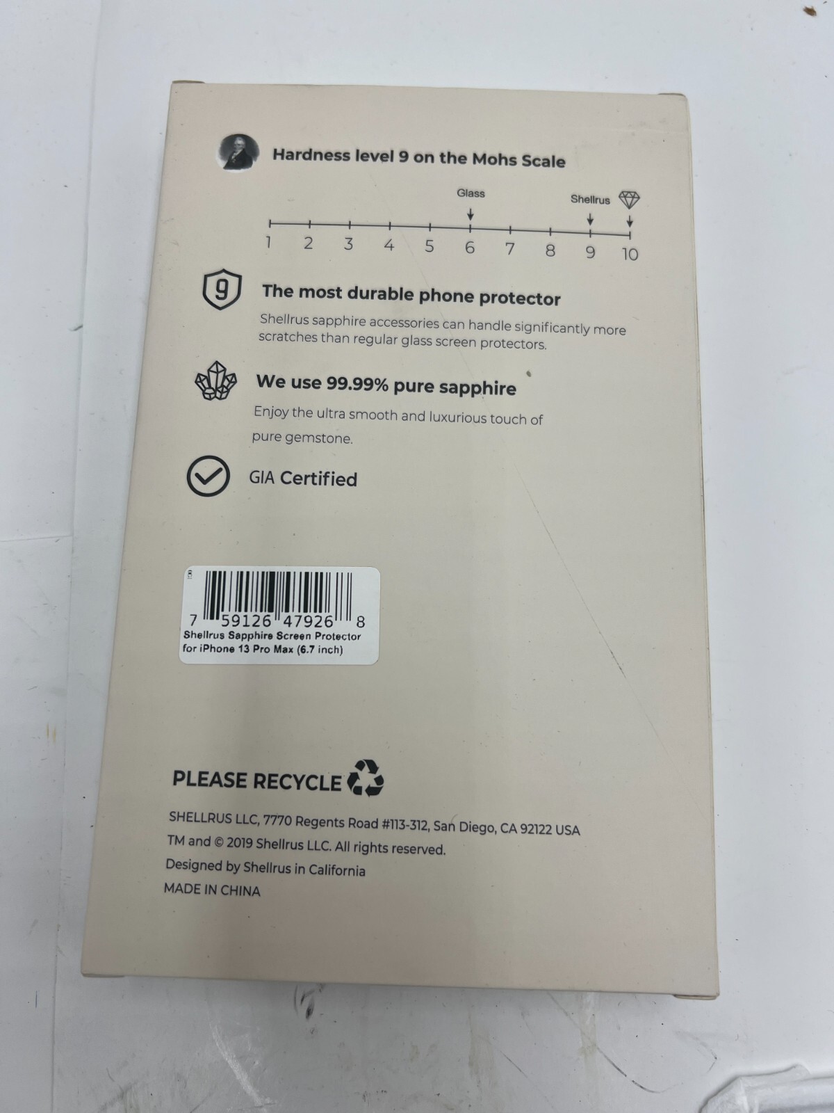 Shellrus 99.9% Pure Sapphire Screen Protector For iPhone 13 Pro Max 6.7" Level 9