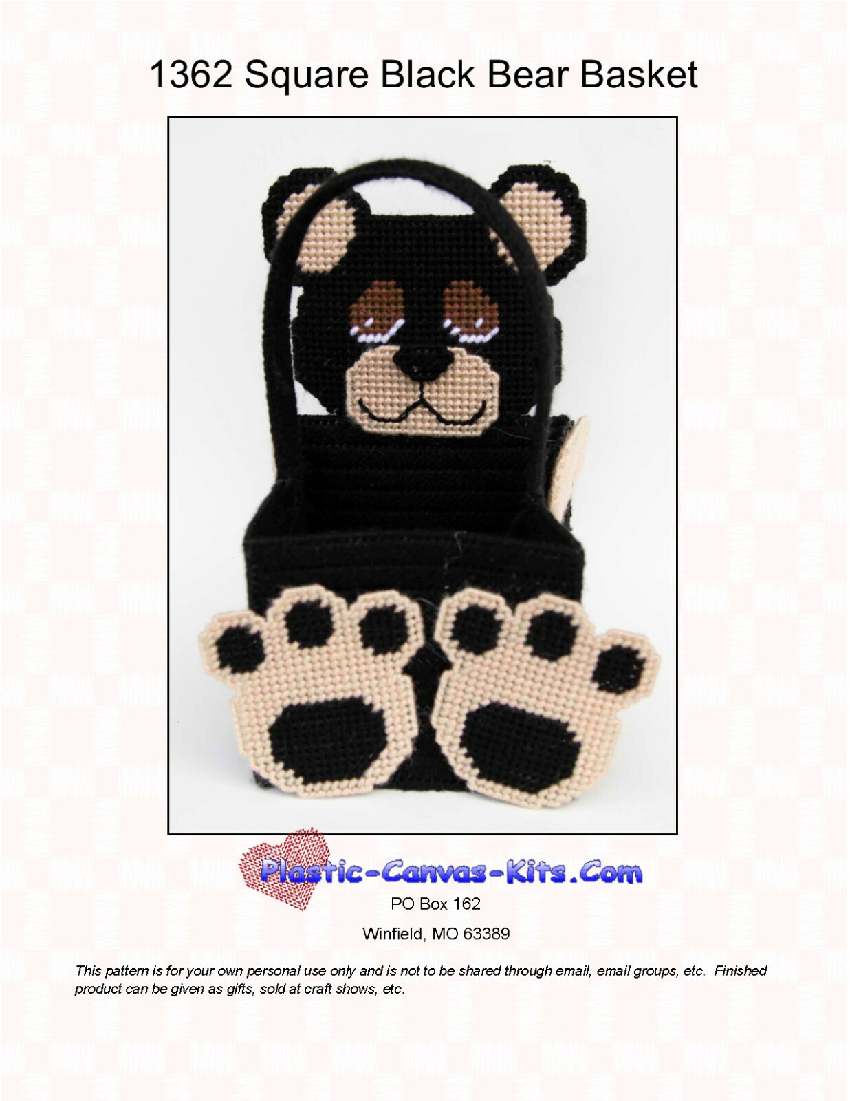 Black Bear Basket-Plastic Canvas Pattern or Kit